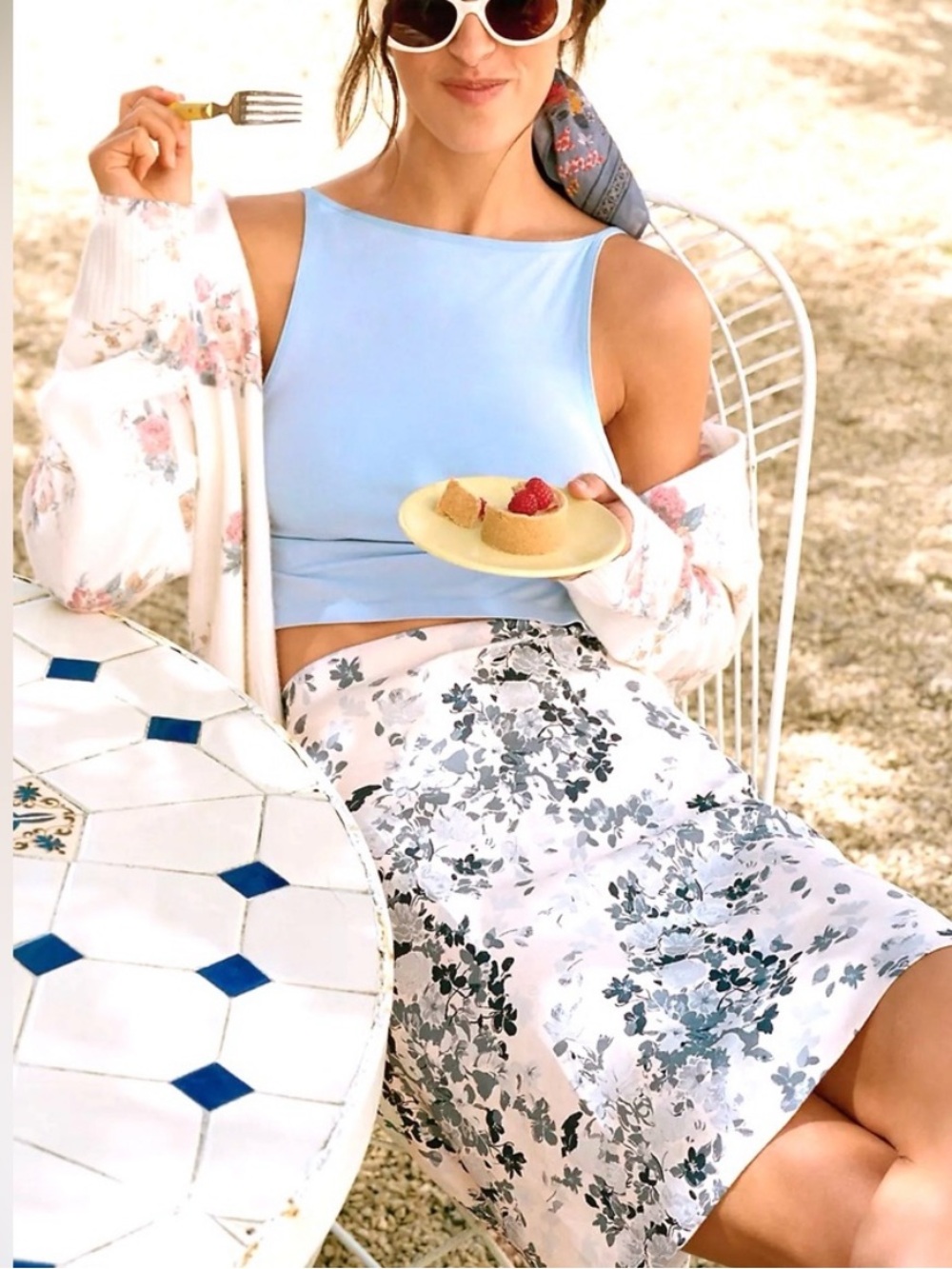 Anthropologie re_nuuly Tilda Mini Slip Skirt in Blue White Floral - Medium